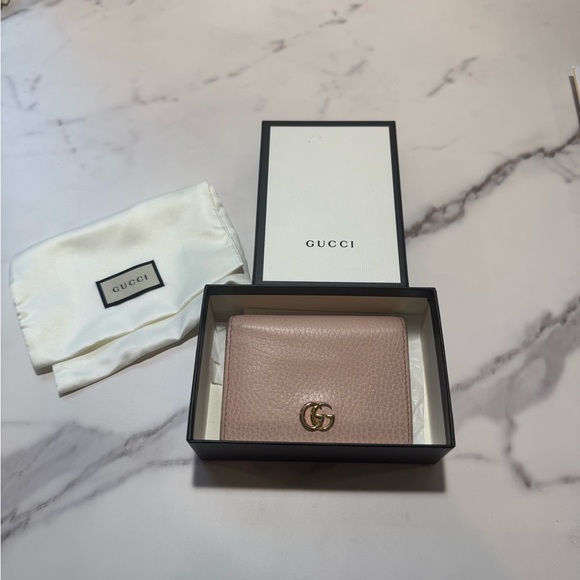 Gucci GG Marmont Pink Leather Compact Wallet with box and dust bag